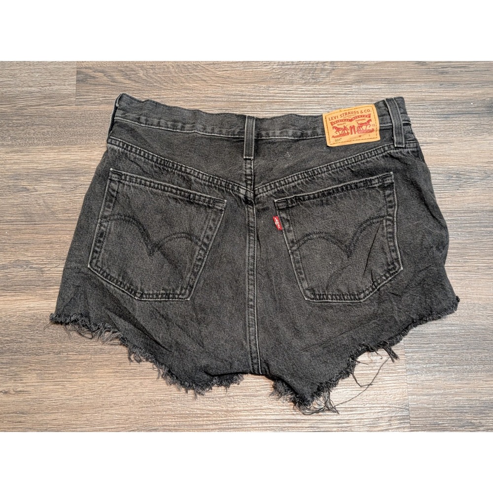 Levis‎ 501 Original Black Denim Cut Off Shorts High Rise Button Fly W29 - Picture 7 of 7
